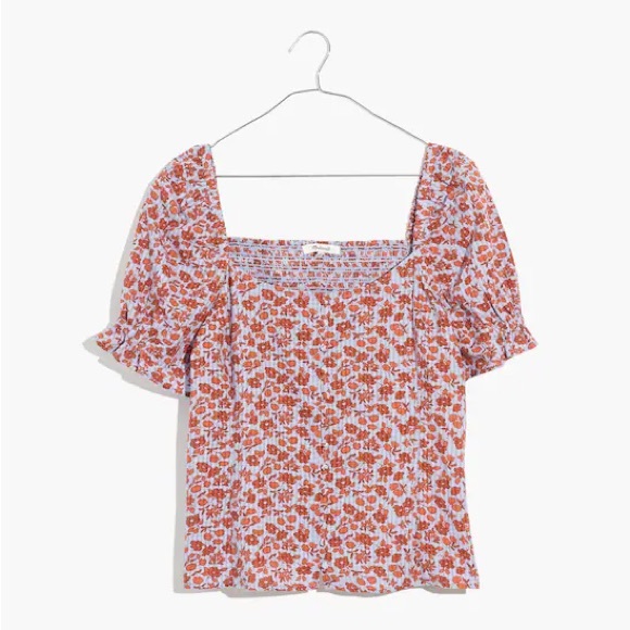 Madewell Button-Front Smocked-Back Top in Piccola Floral - Picture 1 of 11